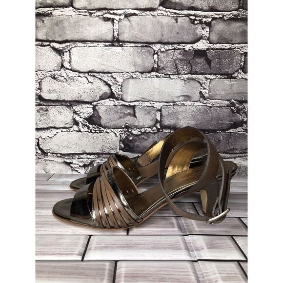Nanette Lepore Silver Patent Brown Leather Ankle Straps Heels Women Sz 38EU/7.5M - Picture 6 of 16